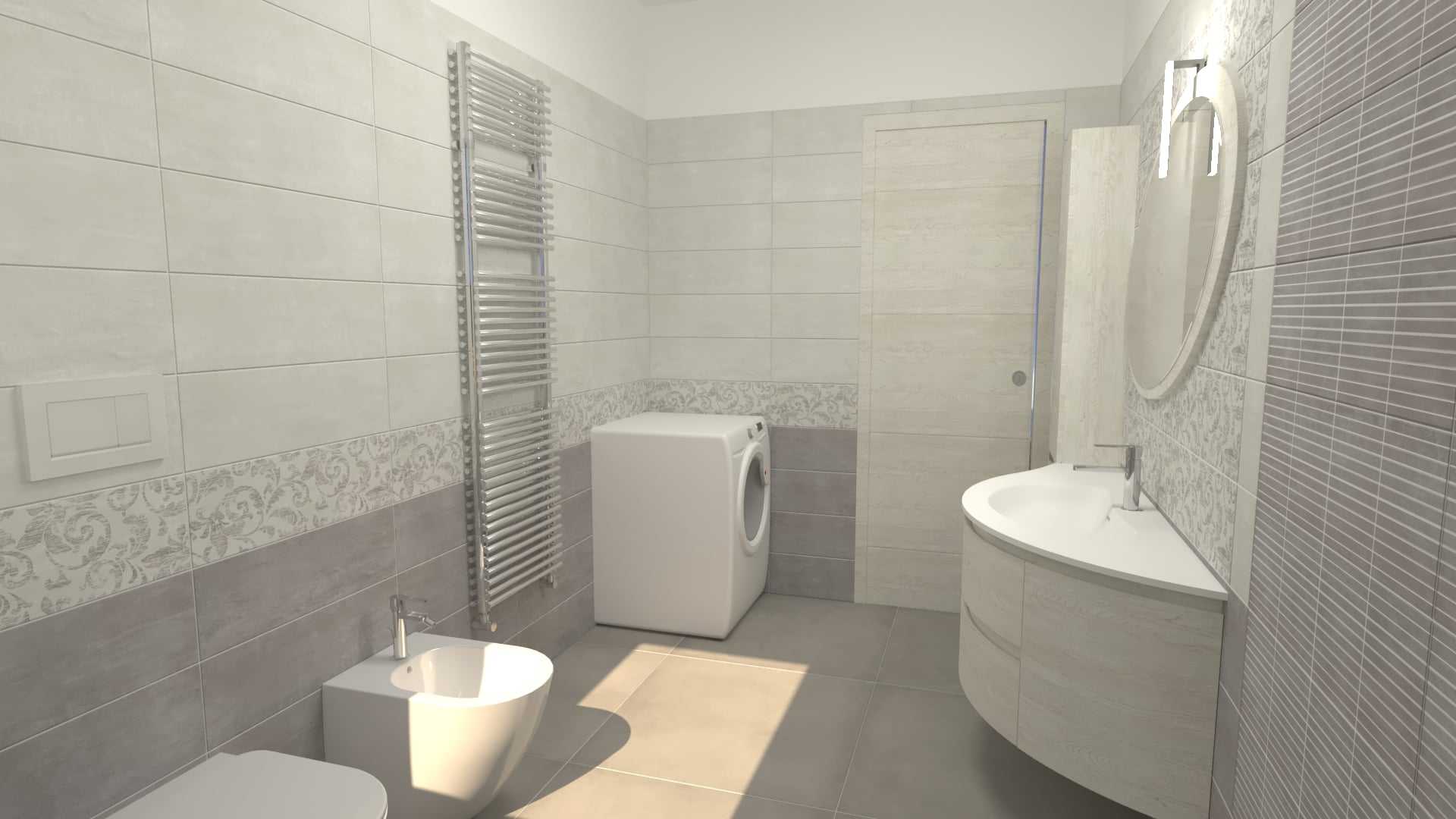 Bagno ristrutturato con sanitari e rivestimenti chiari