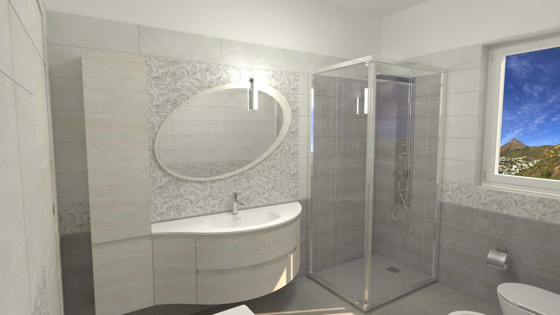 Bagno ristrutturato con doccia moderna e box in vetro